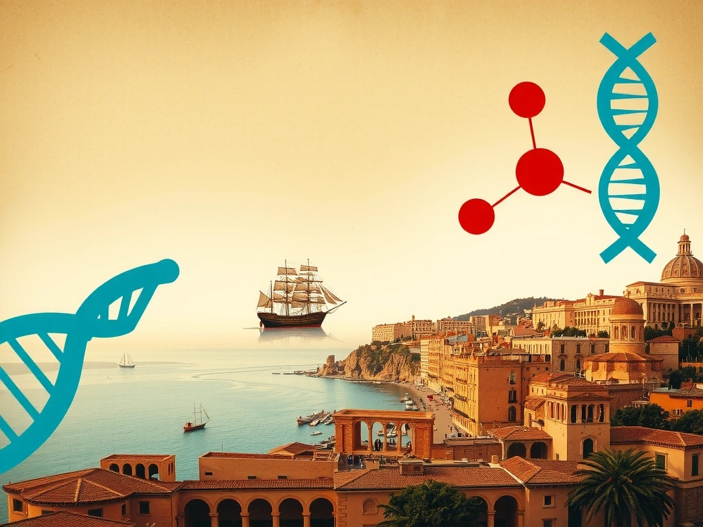 Antica mappa di Genova che simboleggia le origini e la storia dell'azienda Genovamarina, con elementi marini e un tocco di modernità.