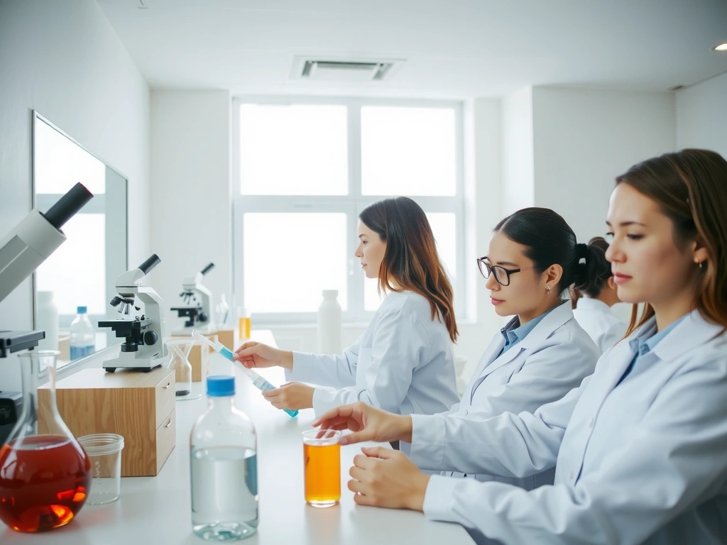 Immagine di un laboratorio moderno con scienziati che testano campioni