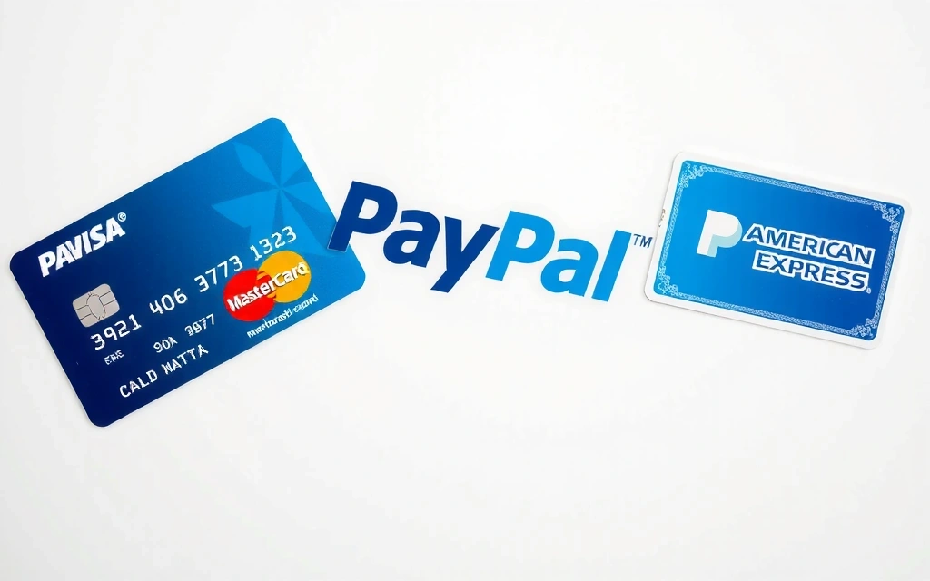 Varie carte di credito e il logo PayPal su un tavolo, che simboleggiano opzioni di pagamento sicure